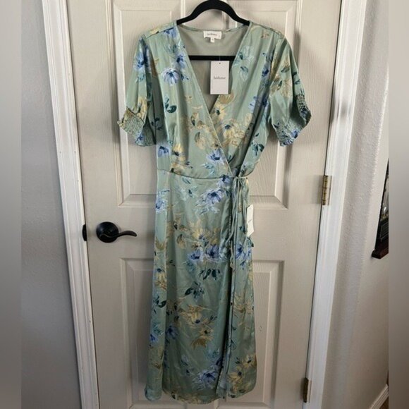 Bohme Floral Wrap Dress NWT Sz Medium Blue & Green - Picture 16 of 16